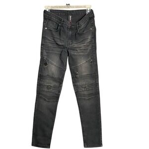 One‎ Point One Kids Boys Black Moto Jeans Distressed Stretch Size 12